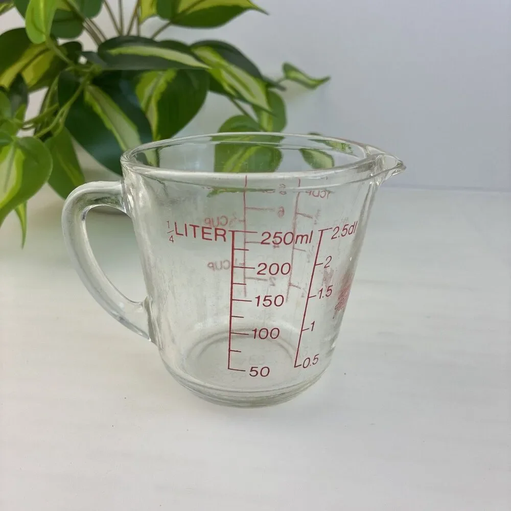 Vintage Fire-King Anchor Hocking Glass Measuring Cup 8 oz 1 Cup #496 Red Letters